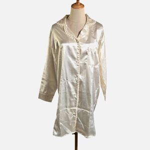 Laura Tyler Ivory Satin Cottage Romantic Nightshirt Dress Top